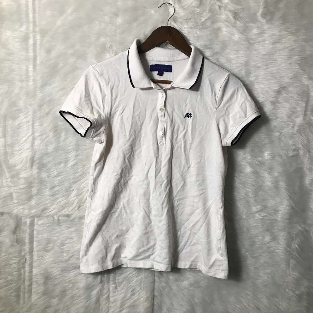 Aeropostale White With Navy Blue Trim Womans Shirt